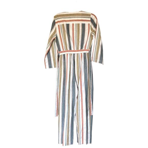 MADEWELL V-Neck Tie-Waist Jumpsuit Cotton Summer Beachy Size 2 Coastal Striped - Picture 4 of 11